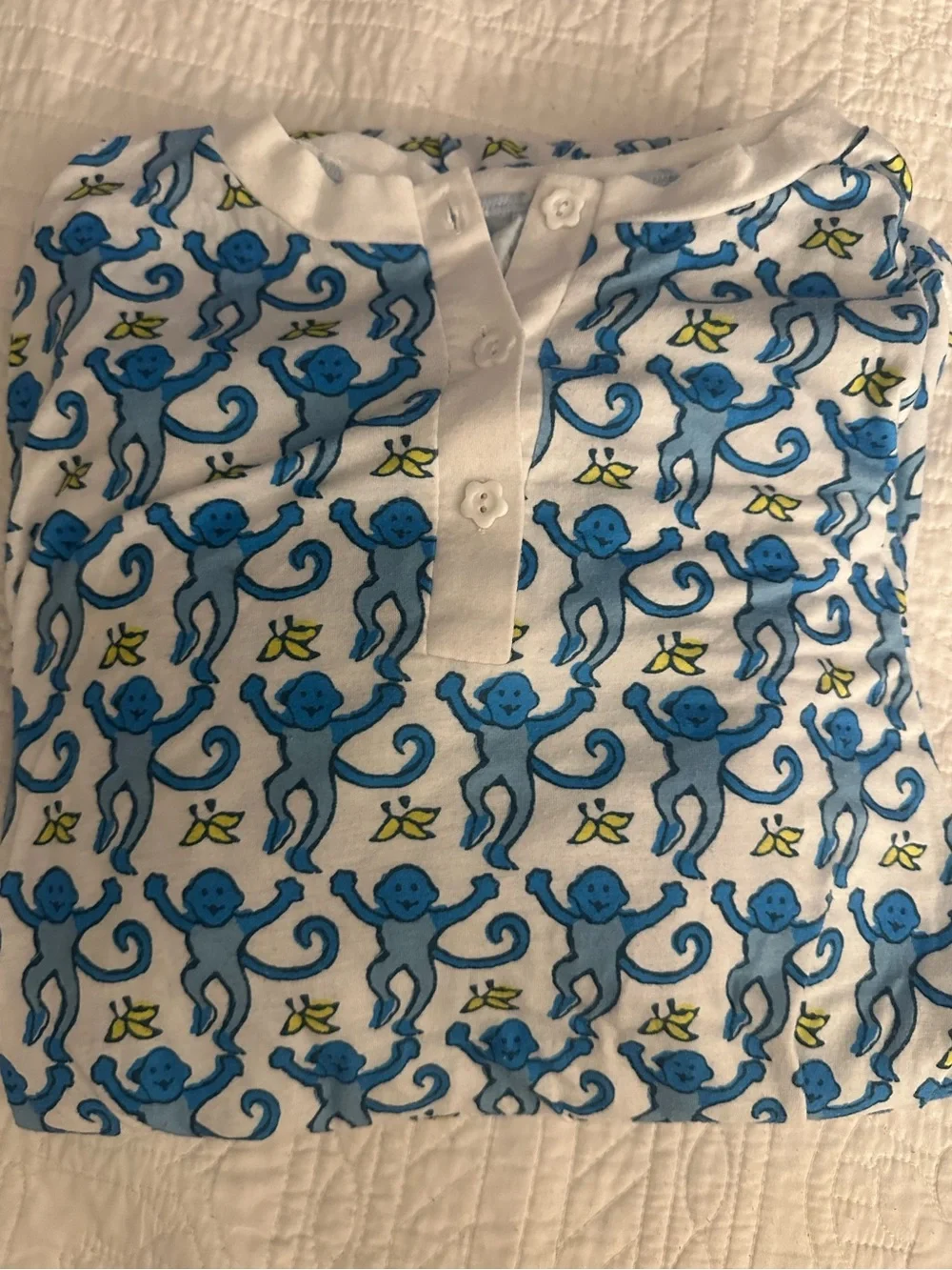 Blue and White Monkey Printed Long Sleeve Pajama Set - Picture 4 of 4